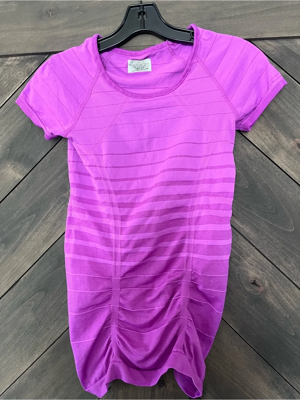Athleta Women's Fastest Track Purple Striped Crew Neck Stretch Slim Fit Tee XS